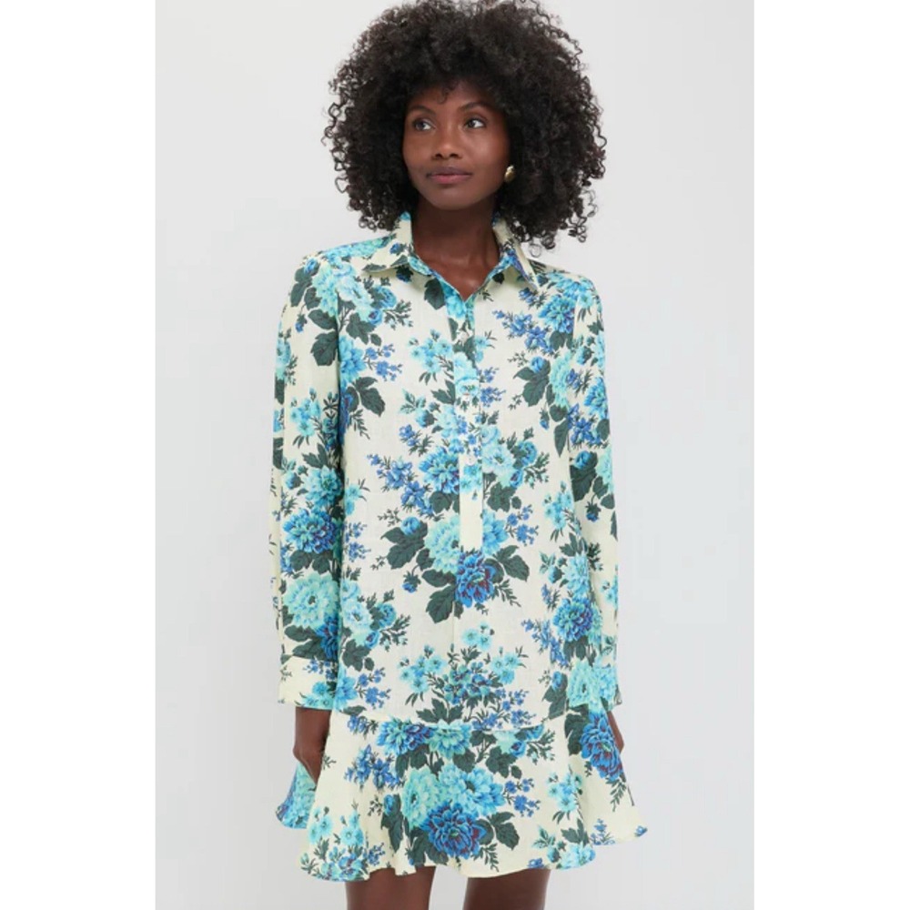 Tuckernuck Cream Mini Dress with Blue and Teal Floral Print